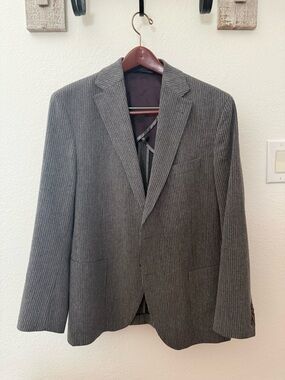 Men's Gray Pinstripe Single-Breasted Blazer-Wool and Cashmere blend